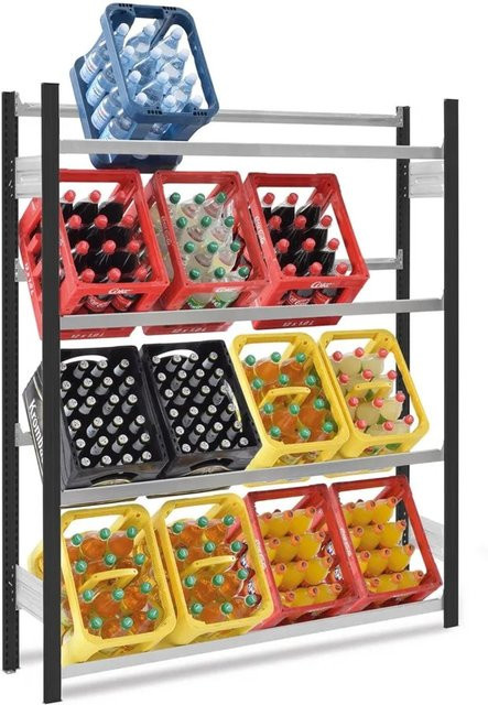 PROREGAL Getränkekistenregal Stecksystem T-Profil mit 4 Ebenen, H x B x T: 175 x 150 x 30 cm, Anthrazit/Verzinkt - Bild 1