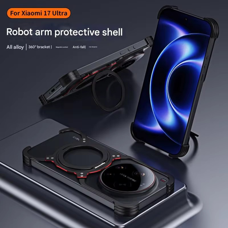 Magnetische Metall-Schutzhülle für Xiaomi 17 Ultra in Schwarz mit abnehmbarem Rahmenlosen Design und Objektivschutz - Bild 2