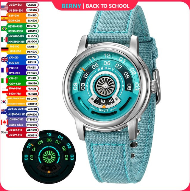 BERNY Armbanduhr, Automatik, Edelstahl, 36 mm, Blau, Unisex - Bild 1