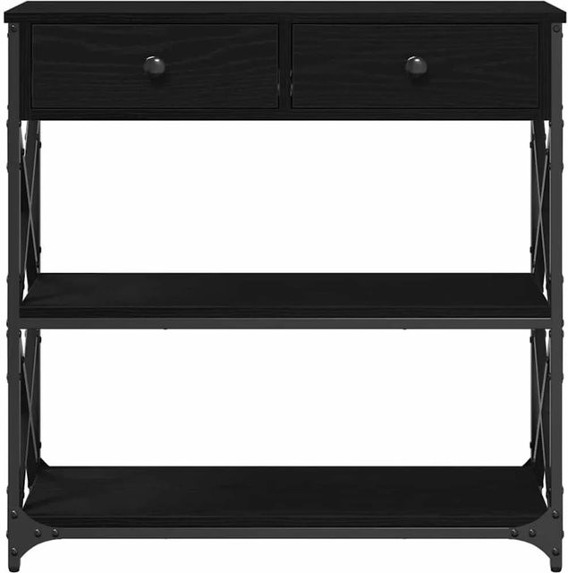 vidaXL Konsole Tisch mit Regal in Schwarz und Eichen-Optik, B/T/H: 75 x 28 x 75 cm - Bild 1