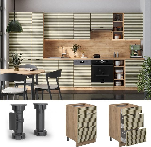Vicco Schubladenunterschrank Fame-Line in Eiche gefräst, Breite: 50 cm - Bild 1