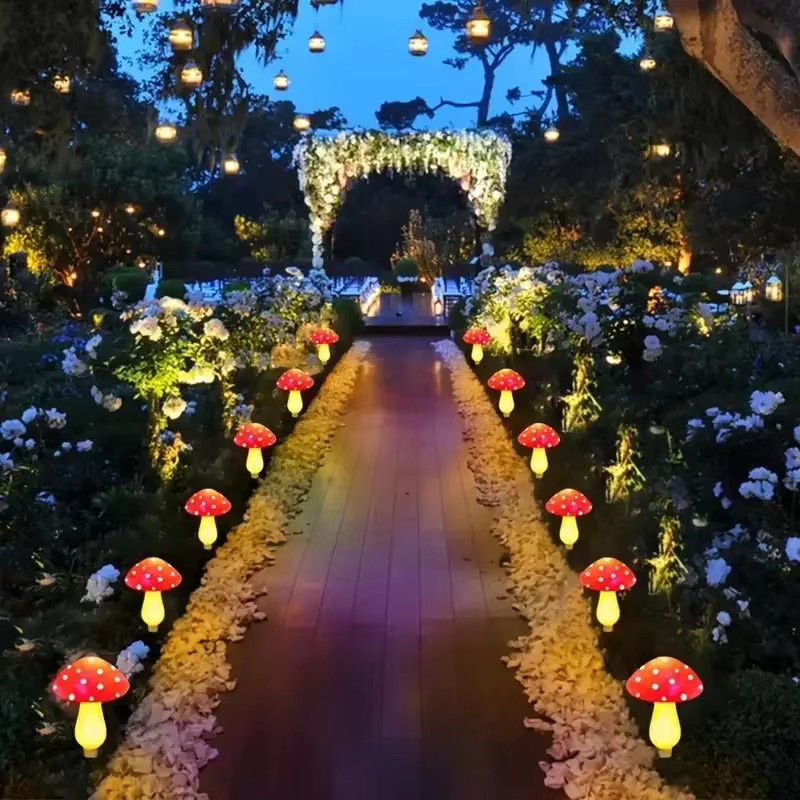 OKAL RED EAST Solar-Pilzlichter mit LED und 8 Beleuchtungsmodi in Rot zur Gartendekoration - Bild 3