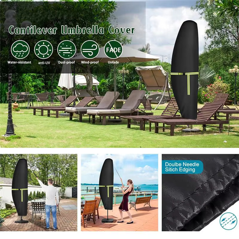 BAAJ-1 Wasserdichte Outdoor-Schirmhülle aus Polyester für freitragende Sonnenschirme, Schwarz, B/T/H: 210 x 45 x 72/32 cm - Bild 3