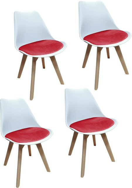 HTI-Living Stuhl Atlanta Modern in Weiß und Rot mit samtiger Oberfläche - Bild 1