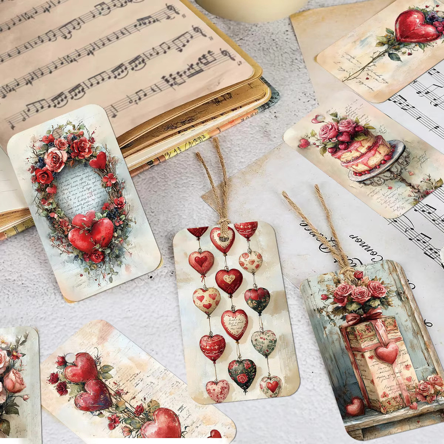 50 Stück Vintage-Gedenkanhänger aus Papier mit Hanfseil und floralem Design in Mehrfarbig - Bild 2