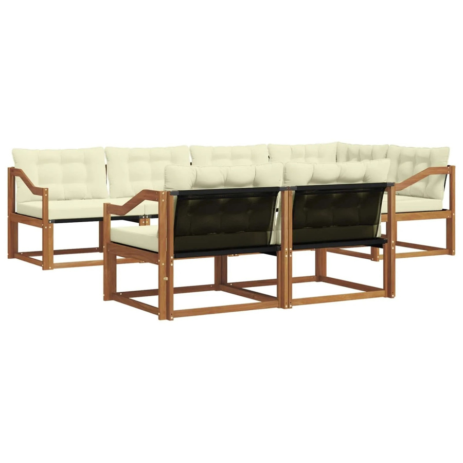 vidaXL Outdoor-Sofagarnitur 7-tlg. aus Akazienholz in L-Form mit Textilene-Elementen und Kissen in Beige und Weiß - Bild 2