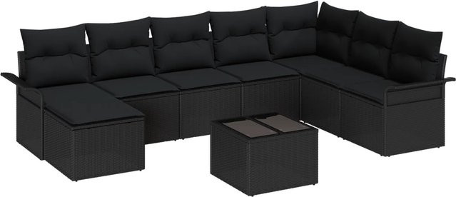 vidaXL Garten-Sofa-Set aus Poly-Rattan in Beige mit 9 Teilen, L-Form mit Kissen und integriertem Stauraum - Bild 1