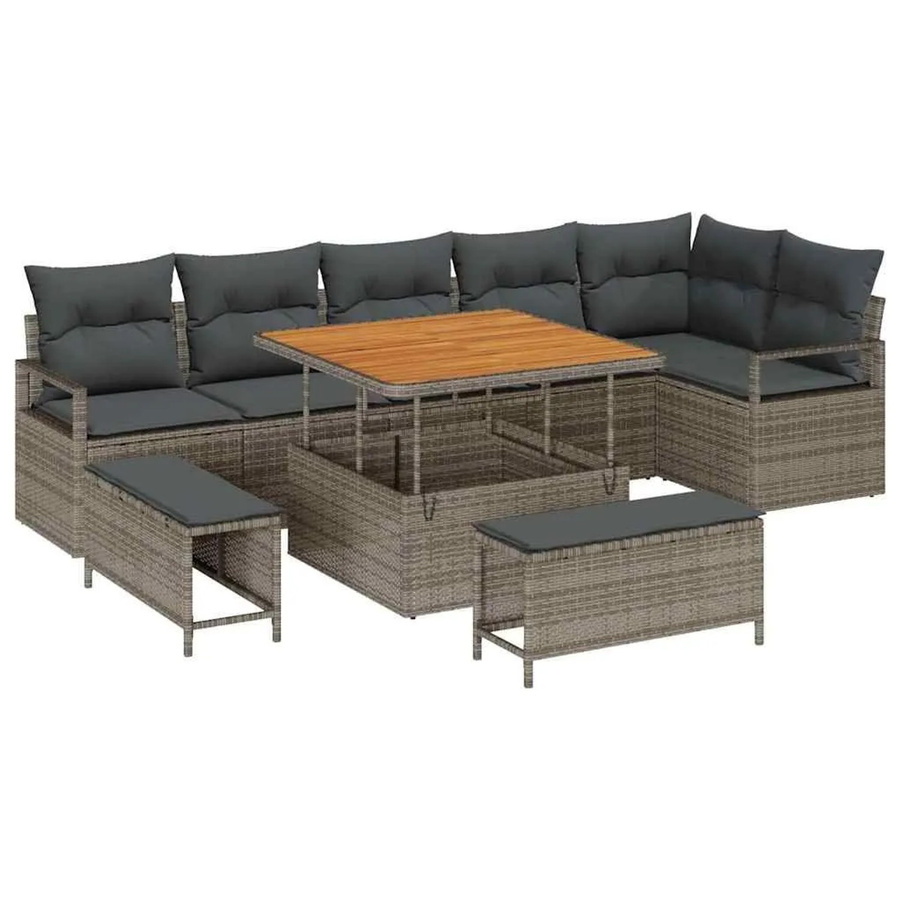 vidaXL Garten-Sofa-Set 9-tlg. in Grau mit Kissen und integriertem Stauraum für Terrasse und Garten - Bild 2