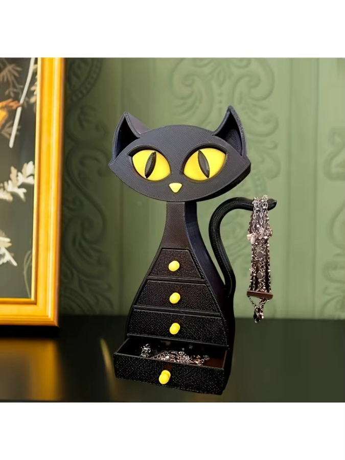 Dekorative Schmuckbox in Katzenform, schwarzes Accessoire für den Tisch - Bild 5