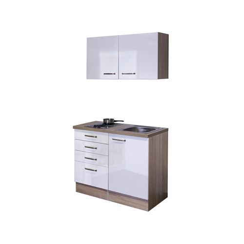 Flex-Well Miniküche Valero Modern in Hochglanz Weiß und Sonoma Eiche mit Elektrogeräten B/H/T: 100 x 200 x 60 cm - Bild 3
