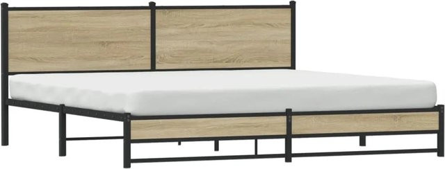 vidaXL Metallbett in Sonoma-Eiche ohne Matratze, Farbe Braun, B/T/H: 193 x 203 x 91,5 cm - Bild 1
