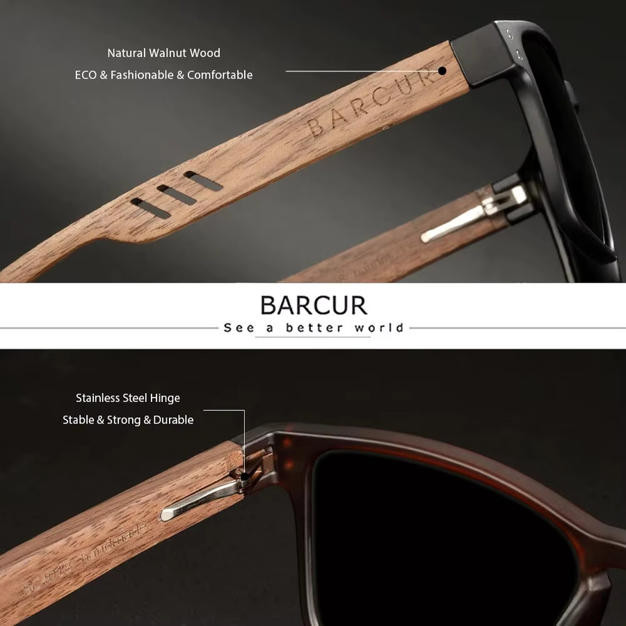 BARCUR Sonnenbrille, Holz, quadratisch, Vollrand, polarisiert, Unisex, braun - Bild 2