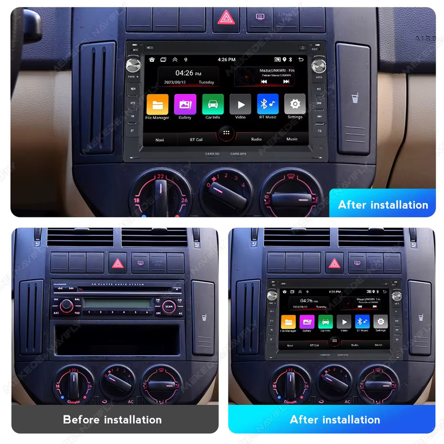 STRONGNAVI Drahtloses Multimedia Display mit Android 15 und CarPlay sowie Android Auto für Volkswagen Golf 4, Passat B5, Polo und Transporter T5 in Schwarz - Bild 4