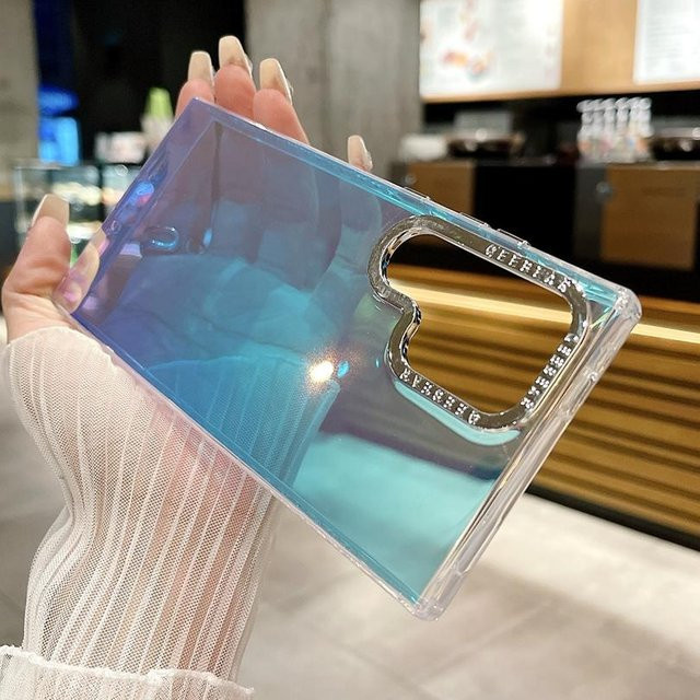 Aurora Glitzer Schale mit Gradient Feder Design für Samsung Galaxy S24 Ultra S23 S22 Plus, Bunte Acryl Beschichtung, Farbe: Grau/Mehrfarbig - Bild 1