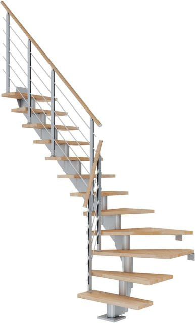 Dolle Mittelholmtreppe Hamburg als 1/4-gewendelte Spindeltreppe aus Buche in Perlgrau, GH bis 322 cm, Breite: 85 cm - Bild 1