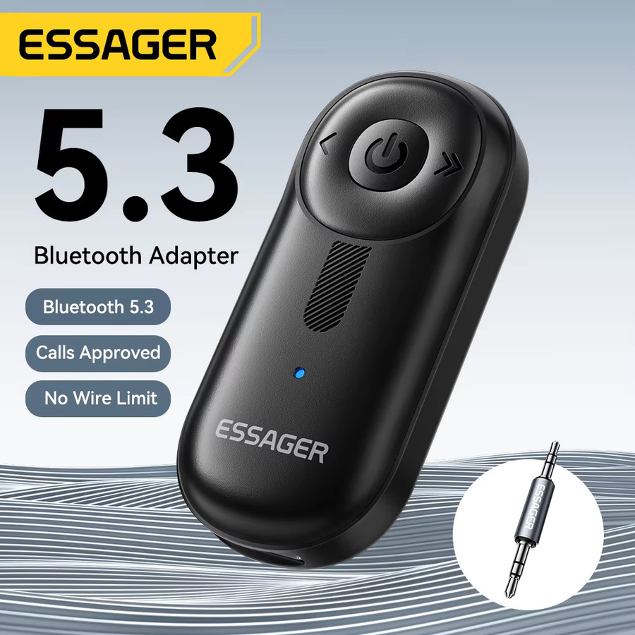 Essager Bluetooth 5.3 Adapter mit 3,5 mm AUX-Buchse für Audio-Musikempfang an Autolautsprechern, Headsets, Tablets und Laptops, Schwarz - Bild 2