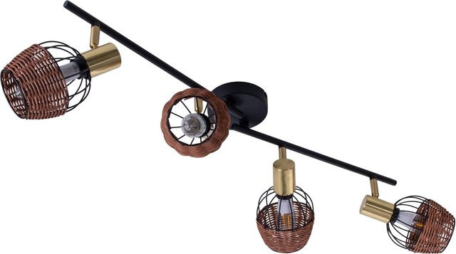 Näve Deckenleuchte Corbis 4-flammig in Braun aus Metall und Rattan, Durchmesser: 78 cm - Bild 1