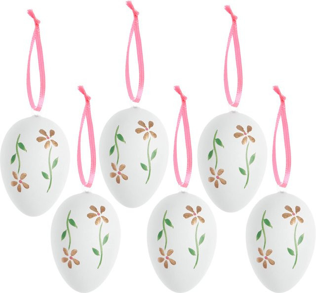 Rico Design Deko-Eier mit Blumen-Motiv in Weiß und Gold aus Kunststoff für Ostern - Bild 1