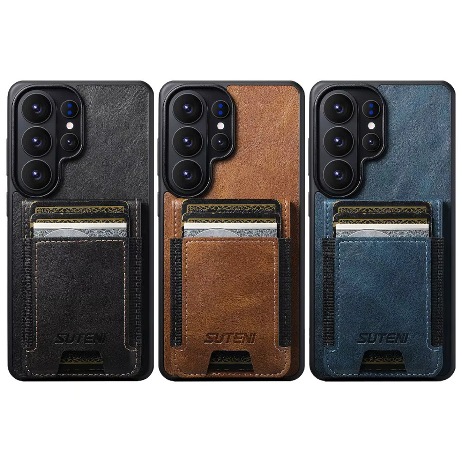 SUTENI Luxus-Handyhülle aus Kunstleder mit Kartenhalter und Standfunktion für Samsung Galaxy S26 Ultra S25 Plus S24 S23 S22 Note20 Ultra in Blau - Bild 5