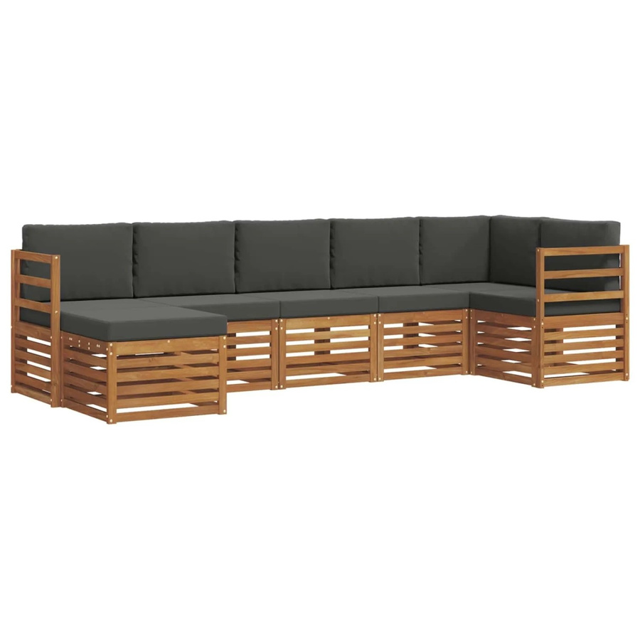 vidaXL 7-teilige Sofagarnitur L-Form aus Massivholz Akazie in Natur und Anthrazit - Bild 2