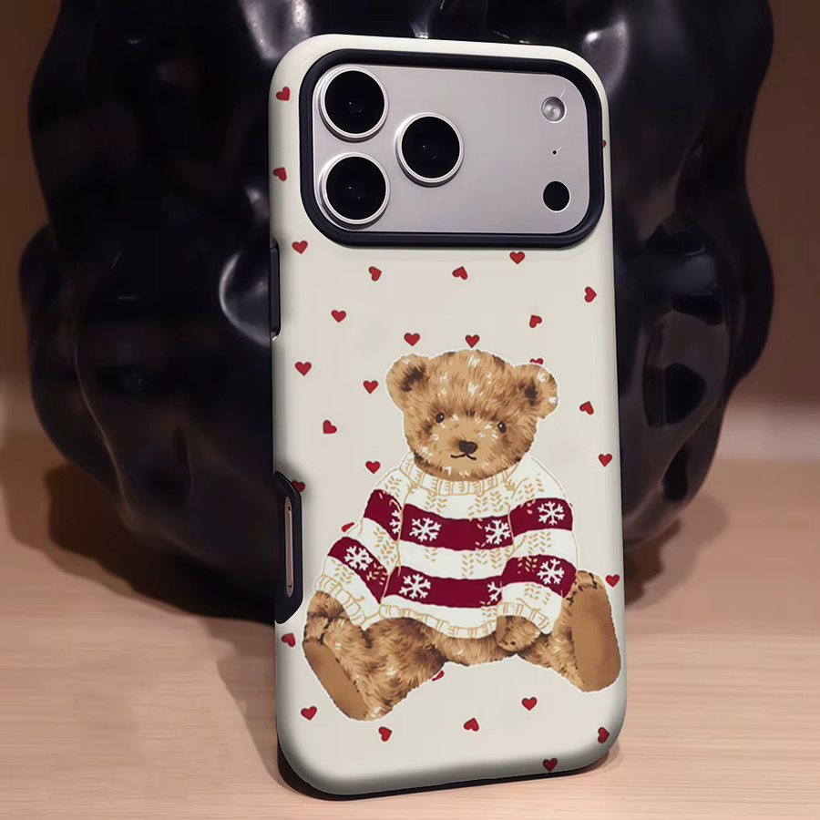 Robuste doppelschichtige Handyhülle mit Bären-Herz-Design für iPhone 17 16 15 14 13 Pro Max Plus von Potdemiel in Braun und Multicolour mit Magnetfunktion - Bild 2