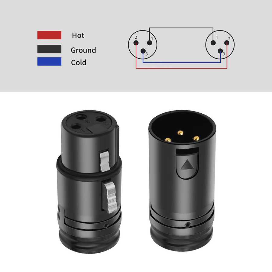 XLR-Mikrofon-Lötadapter in Schwarz mit 90-Grad-Winkel aus Zinklegierung für Mikrofonmischer (Männlich zu Weiblich) - Bild 2
