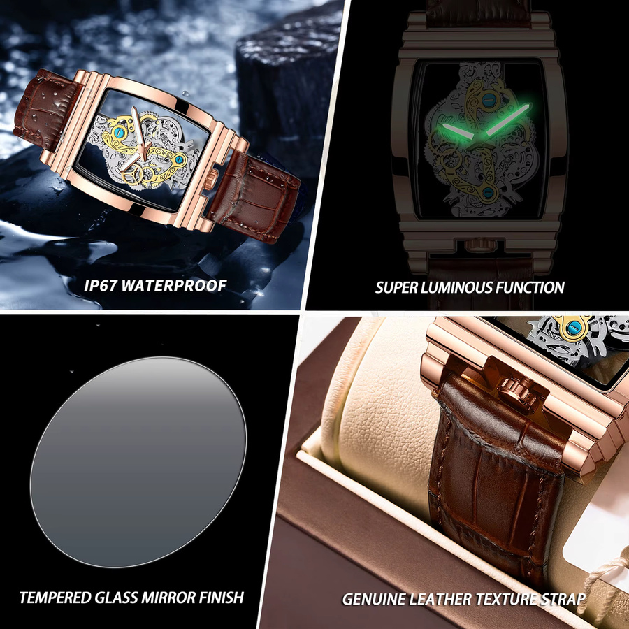 BINBOND Armbanduhr Quarz, Leder, Roségold, Schwarz, Herren - Bild 6