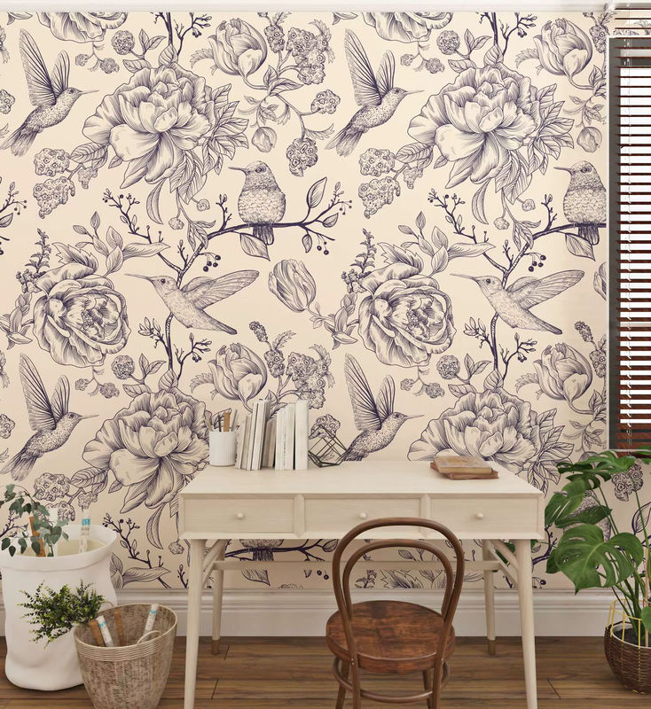 Pixel&Wall Tapete Kolibris und Blumen im Retro-Stil, abnehmbare Vlies Tapete, Multicolor - Bild 3
