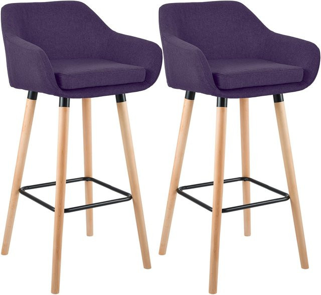 CLP Barhocker 2er Set gepolstert mit Lehne Grant in Lila mit Stoffbezug und Holzgestell - Bild 1