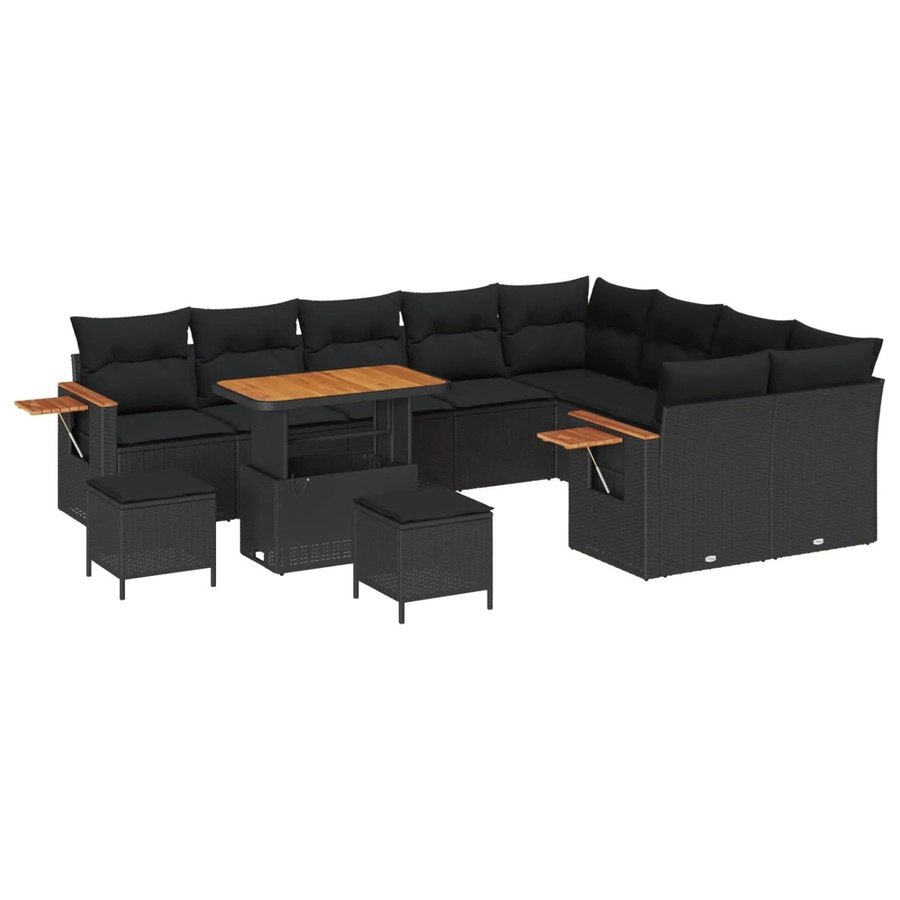 vidaXL Gartensofa-Set mit Tisch und 12 Kissen in Schwarz aus Poly-Rattan und pulverbeschichtetem Stahl - Bild 2