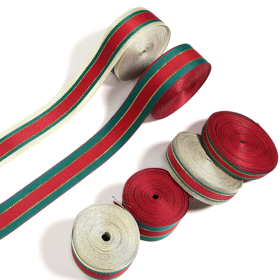 Weihnachtsband aus Polyester in Rot und Grün für DIY-Dekorationen und Geschenkverpackungen, 5/10 Yards - Bild 3