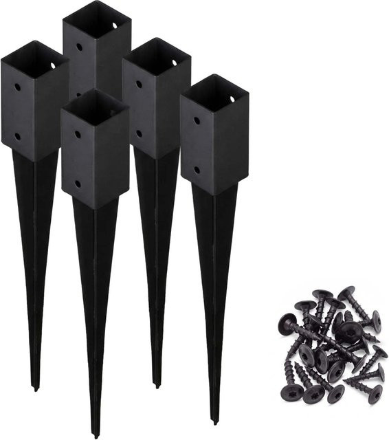 HOLLMAX 5er Set Einschlaghülse für Vierkantpfosten, Schwarz, 71 mm, inklusive Schrauben - Bild 1