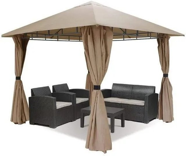 Sekey Pavillon mit 4 Seitenteilen und Spitzdach, Farbe: Taupe/Beige, B/T/H: 300 x 300 x 258 cm - Bild 1
