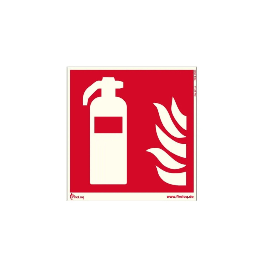 Nachleuchtendes Feuerlöscher Symbol von FireLoq als selbstklebende Kunststoffplatte in Rot und Weiß, Breite: 15 cm, Höhe: 15 cm - Bild 2