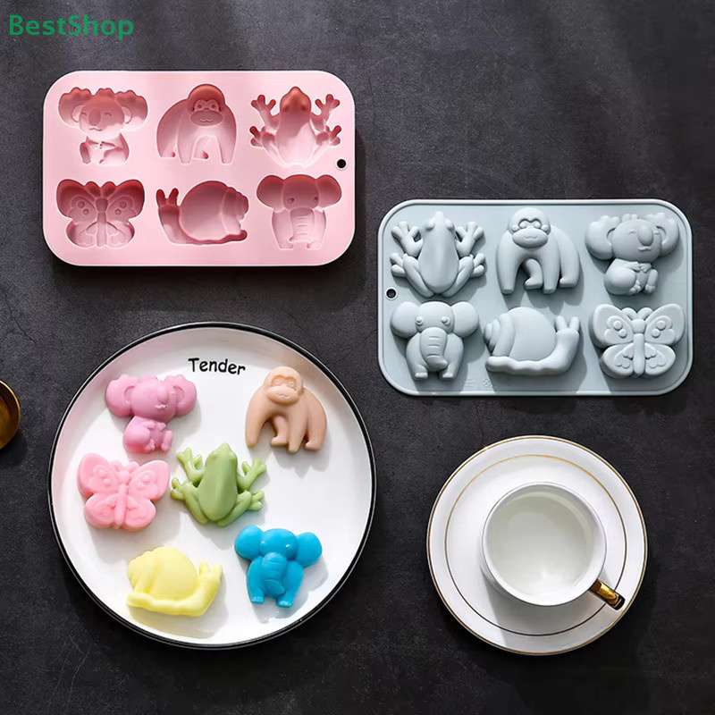 6-fach Silikon Backform mit Cartoon-Tierformen für Muffins und Schokolade in Pink - Bild 2