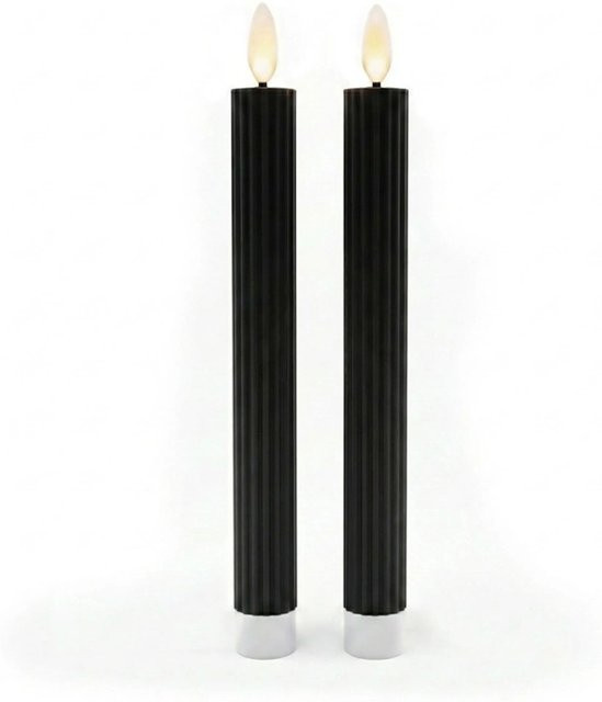 Relaxdays LED Stabkerzen 2er Set aus Echtwachs in Schwarz mit Flackerffekt und Timer, Höhe: 25 cm, Durchmesser: 2 cm - Bild 1
