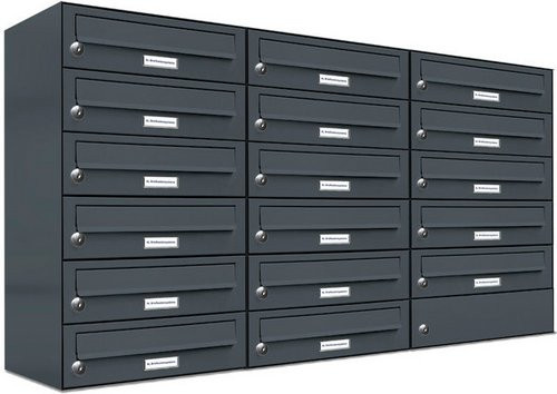 AL Briefkasten-System für 17 Parteien, Aufputzmontage, grau, B/H/T: 115,9 x 69 x 27,5 cm - Bild 1