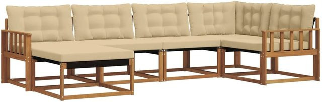 vidaXL Outdoor-Sofagarnitur aus Akazien-Massivholz in Braun und Beige, 18-teiliges L-Shape Gartenmöbel-Set mit Polstern und Ottomane - Bild 1