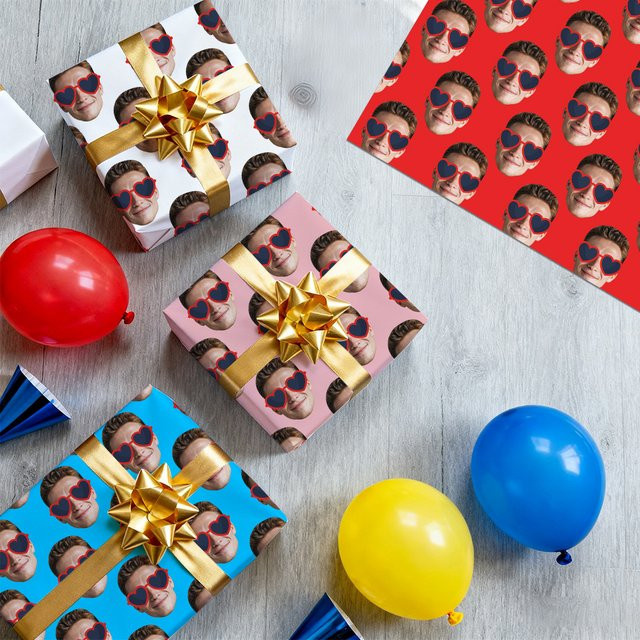 Personalisiertes Geschenkpapier von WEIGAO mit lustigen herzförmigen Brillen für Valentinstag, Geburtstag oder Hochzeiten, Mehrfarbig - Bild 1