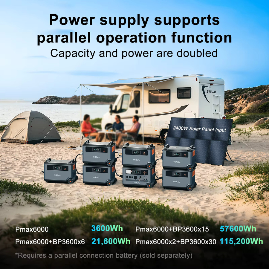 OSCAL Tragbare Powerstation 6000W mit 3600Wh Kapazität und LiFePO4-Batterie in Grau für Outdoor und Camping - Bild 6
