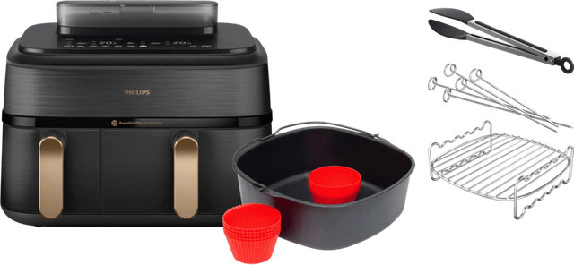 Philips 5000 Series Dual Basket Heißluftfritteuse NA552/00 in Schwarz inklusive Garset und Backset - Bild 1