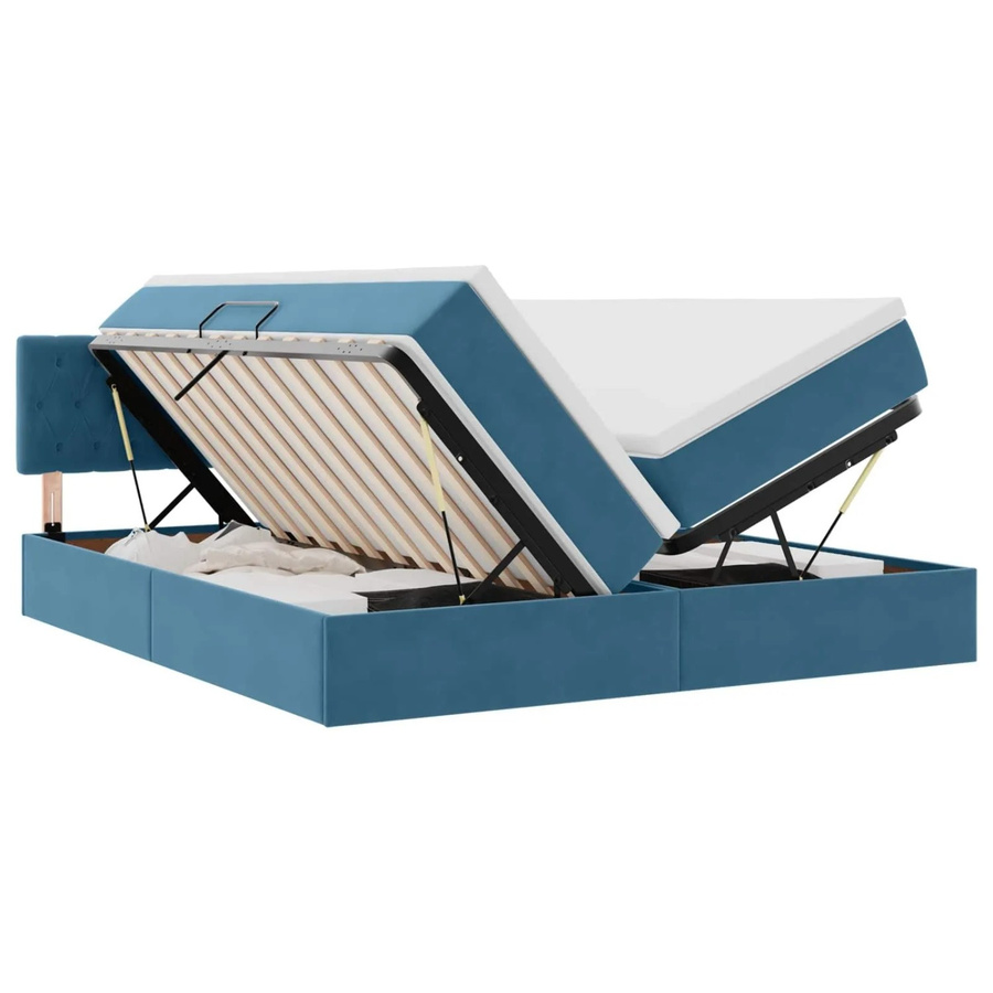 vidaXL Bett mit LED-Lichtleisten und USB-Ladeport aus Samt in Dunkelblau, B/T: 180 x 200 cm - Bild 2