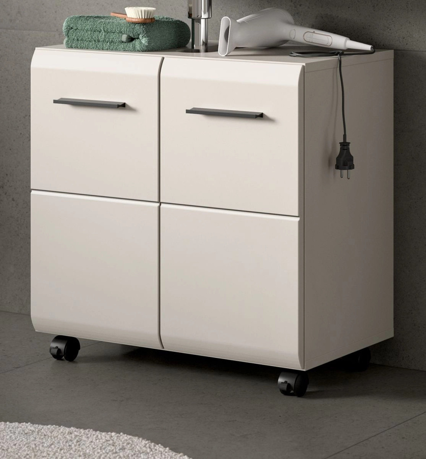 Waschbeckenunterschrank Cover in Kaschmir Sand mit Türen und Regalfächern, Breite: 60 cm - Bild 1