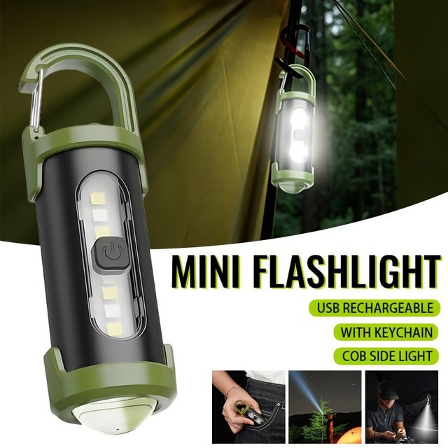 ZHIYU Wiederaufladbare LED-Schlüsselanhängerleuchte Mini-Taschenlampe in Schwarz und Weiß mit USB-Ladefunktion und Haken für Outdoor, Camping und Notfälle - Bild 1
