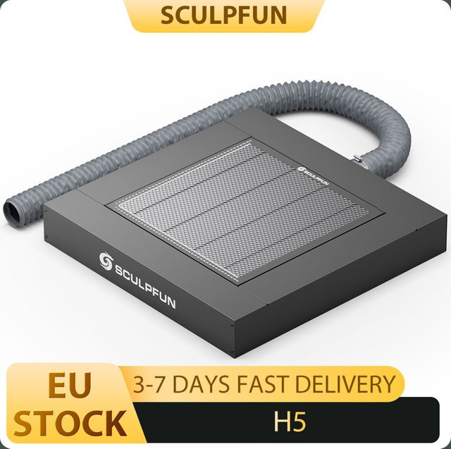 Sculpfun H5 Gen2 Wabenstruktur-Laserbett mit Rauchabsaugung aus hochfestem Stahl, Schwarz, B: 65 cm x T: 65 cm - Bild 1
