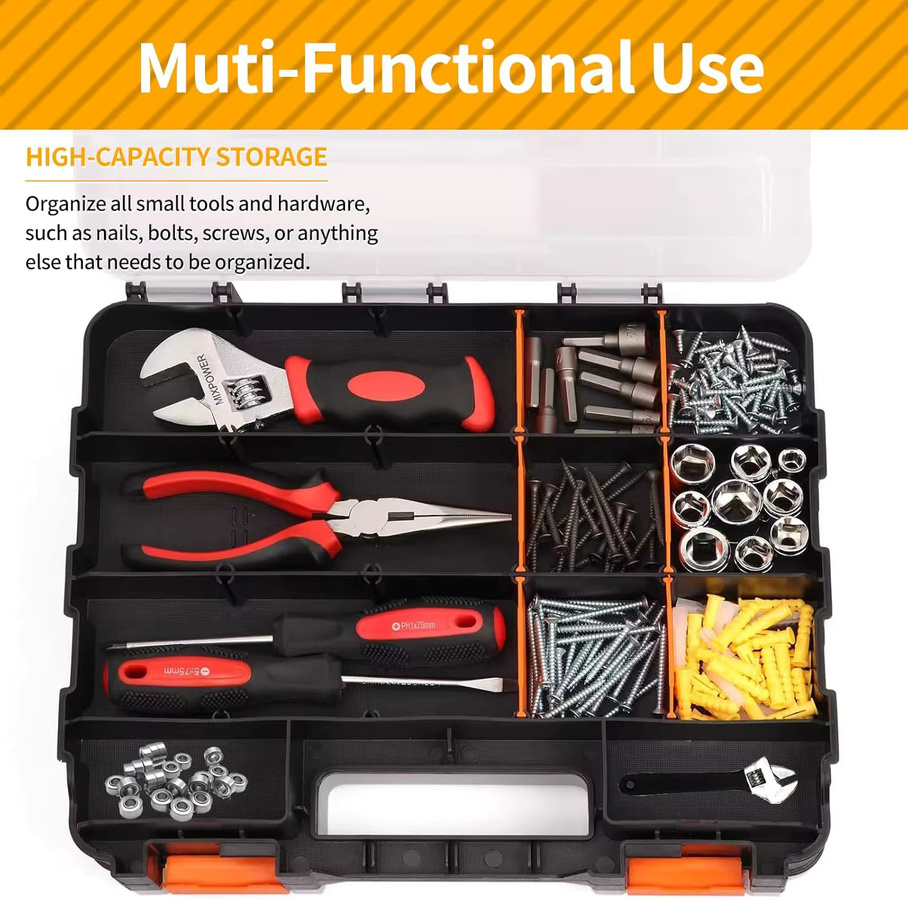 Teile-Organizer-Box mit 34 Fächern in Rot, doppelseitiger Aufbewahrungskoffer mit abnehmbaren Trennwänden für Schrauben, Angeln und Basteln, B/T/H: 32,0 x 27,0 x 8,0 cm - Bild 4
