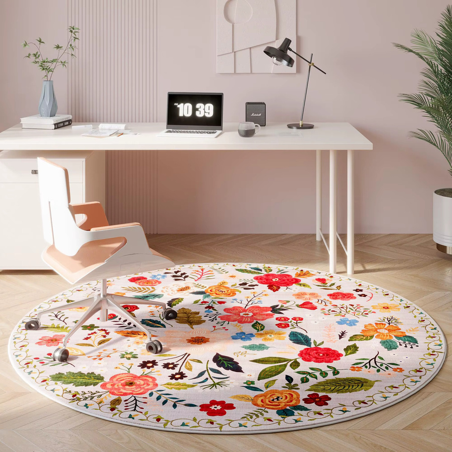 VIKAMA Runder Teppich mit Boho-Blumenmuster, Waschbar und Rutschfest, Multicolour, Durchmesser: 120 cm - Bild 2