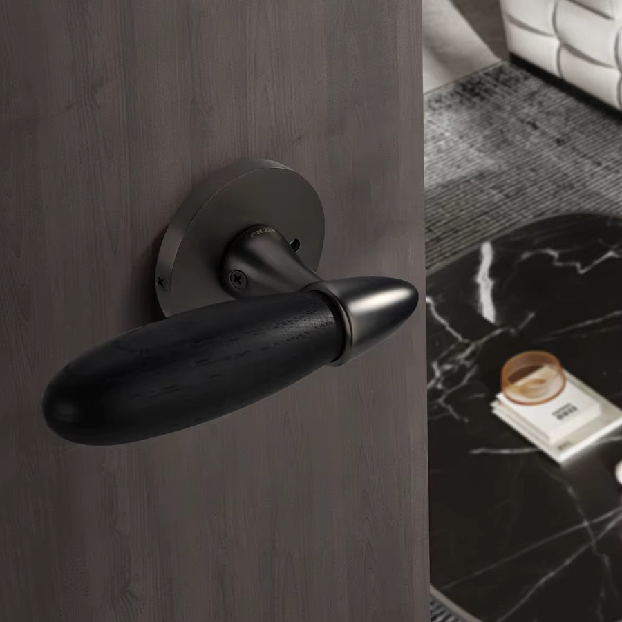 Viladepot Sichtschutz-Türgriff aus Zinklegierung mit Holzgriffhebel und runder Basis für Schlafzimmer und Badezimmer - Bild 3
