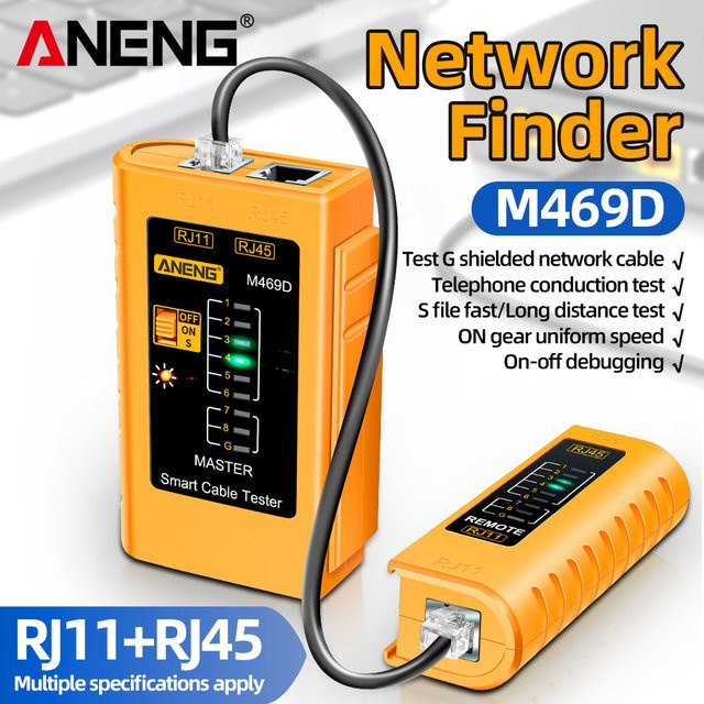 ANENG Netzwerkanalysator und Tester M469D für LAN RJ45 RJ11 RJ12 CAT5 UTP in Gelb und Orange - Bild 1