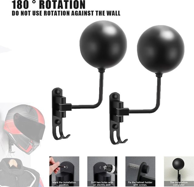 DVLTS Universal Motorrad Helm Wandhalterung aus Metall mit 180 Grad Rotation und Kleiderhaken, Schwarz - Bild 1